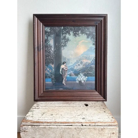Vintage R Atkinson Fox Framed Lithograph Classical Woman Mountain Lake Wall Art